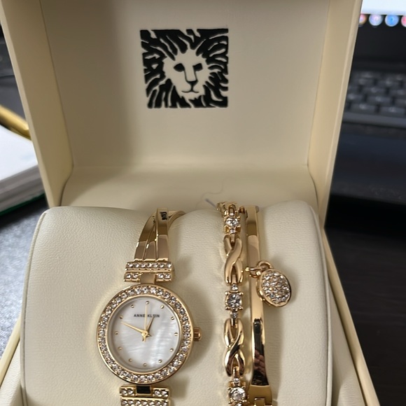 Anne Klein Women's Premium Crystal Accented Bangle Watch and Bracelet Set - Picture 2 of 3